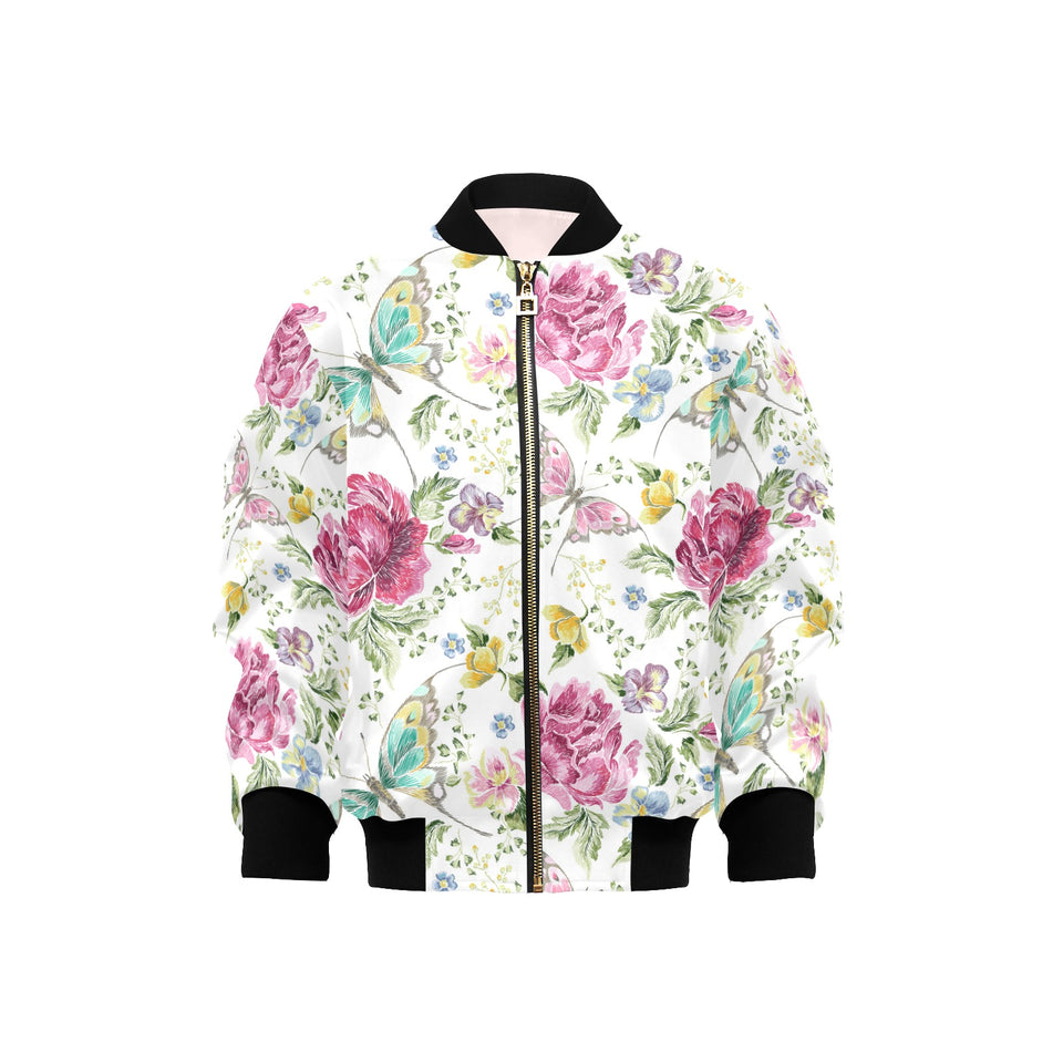 Hand drawn butterfly rose Kids' Boys' Girls' Bomber Jacket