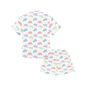 Hippopotamus Pattern Print Design 03 Kids' Boys' Girls' V-Neck Short Pajama Set