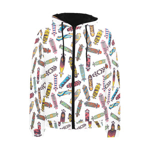 Skate Board Pattern Print Design 05 Men's Padded Hooded Jacket