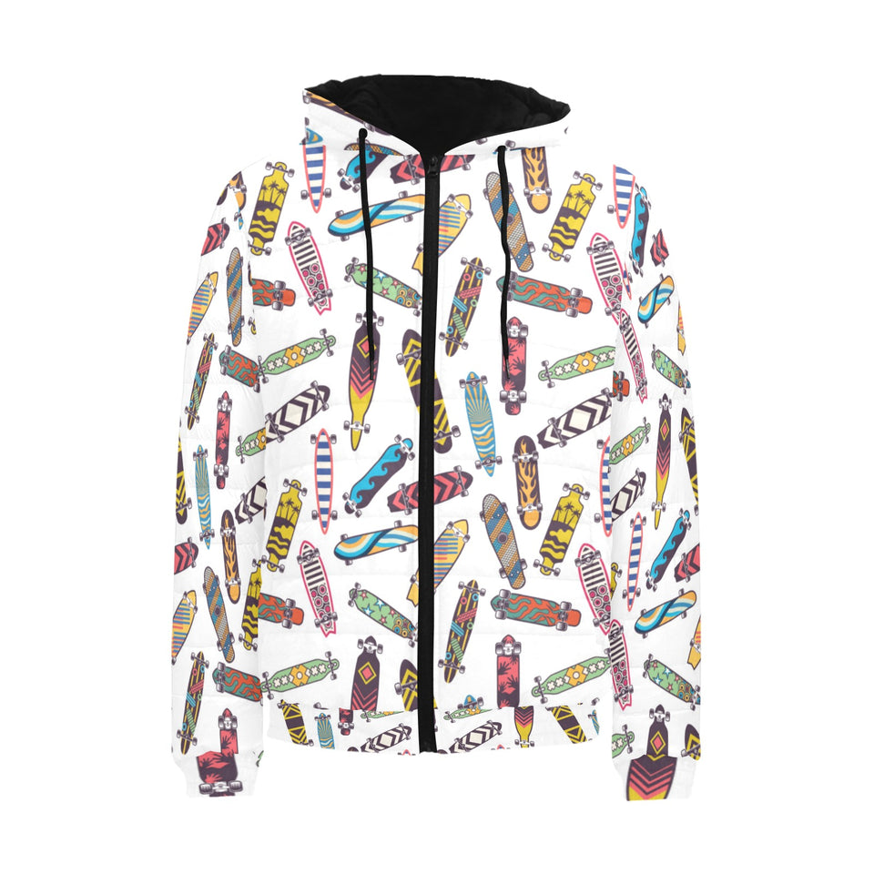 Skate Board Pattern Print Design 05 Men's Padded Hooded Jacket