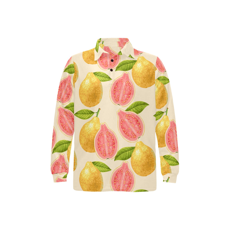 Beautiful guava pattern Men's Long Sleeve Polo Shirt