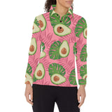 Avocado slices leaves pink back ground Women's Long Sleeve Polo Shirt