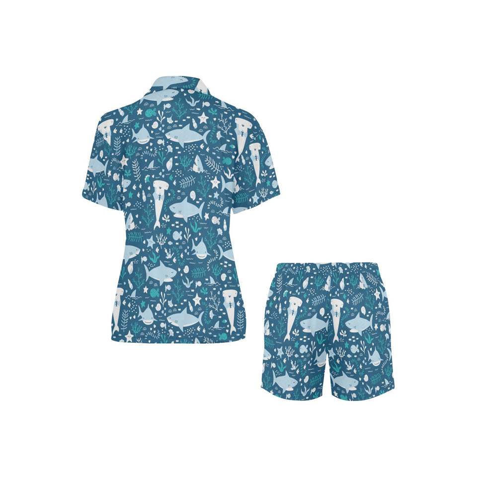 Cute shark pattern Women's V-Neck Short Pajama Set