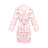White swan and flower love pattern Women's Long Sleeve Belted Night Robe