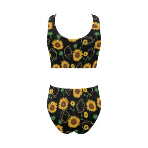 sunflower golden polygonal shapes Chest Bowknot High Waisted Bikini Swimsuit