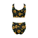 sunflower golden polygonal shapes Chest Bowknot High Waisted Bikini Swimsuit