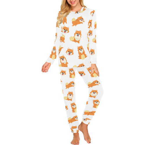 Brown pomeranian pattern Women's All Over Print Pajama Set