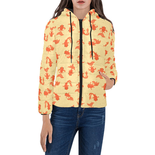 Goldfish Pattern Print Design 02 Women's Padded Hooded Jacket