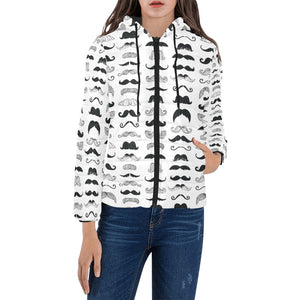 Mustache Beard Pattern Print Design 04 Women's Padded Hooded Jacket