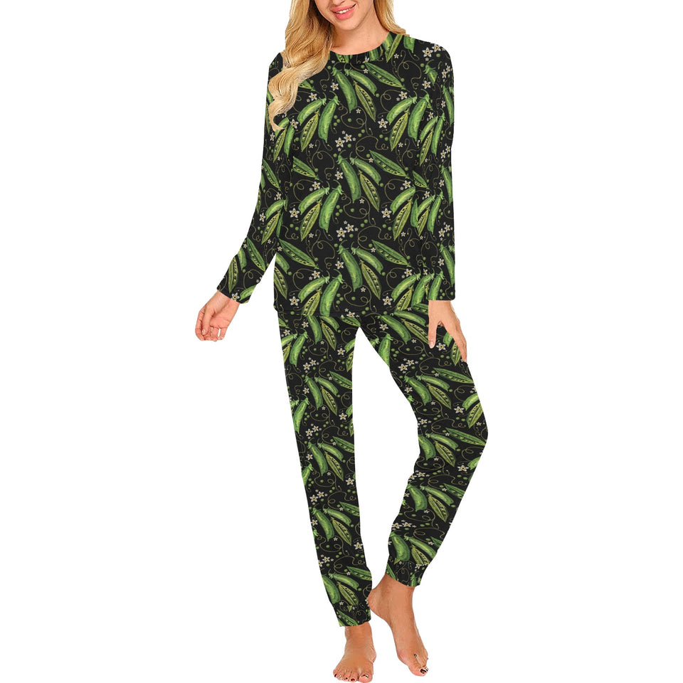 Green Peas Pattern Print Design 02 Women's All Over Print Pajama Set