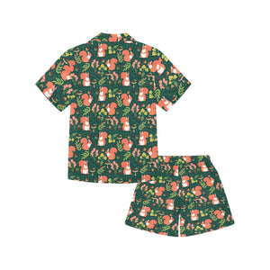 Squirrel Pattern Print Design 03 Kids' Boys' Girls' V-Neck Short Pajama Set