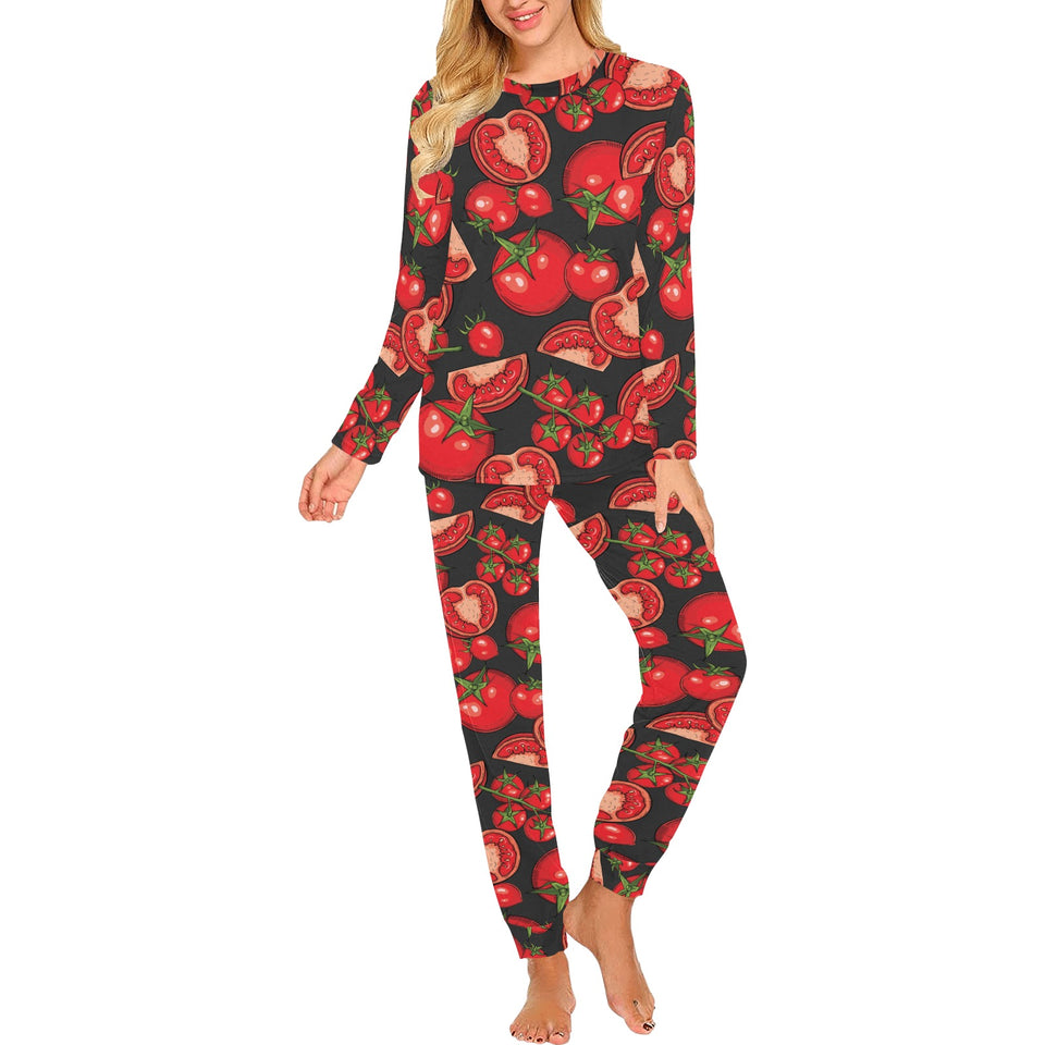 Tomato black background Women's All Over Print Pajama Set