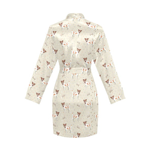 Jack Russel Pattern Print Design 02 Women's Long Sleeve Belted Night Robe