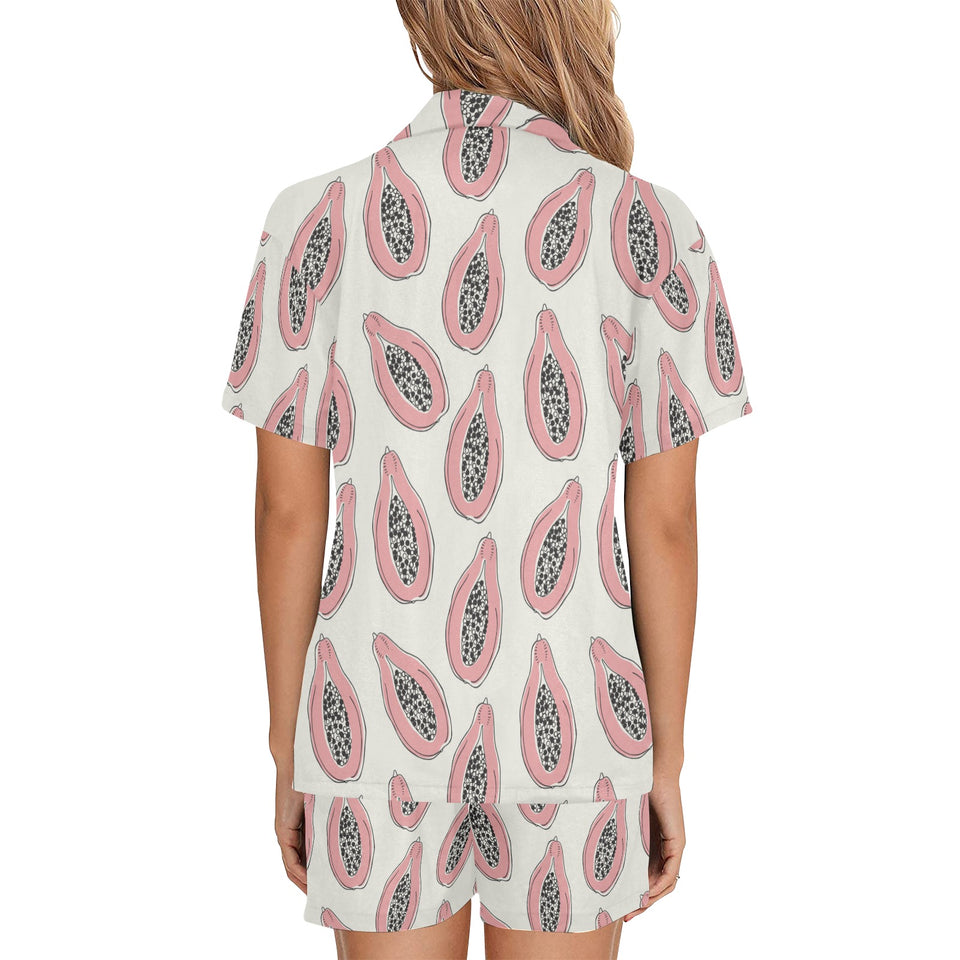 papaya pattern Women's V-Neck Short Pajama Set