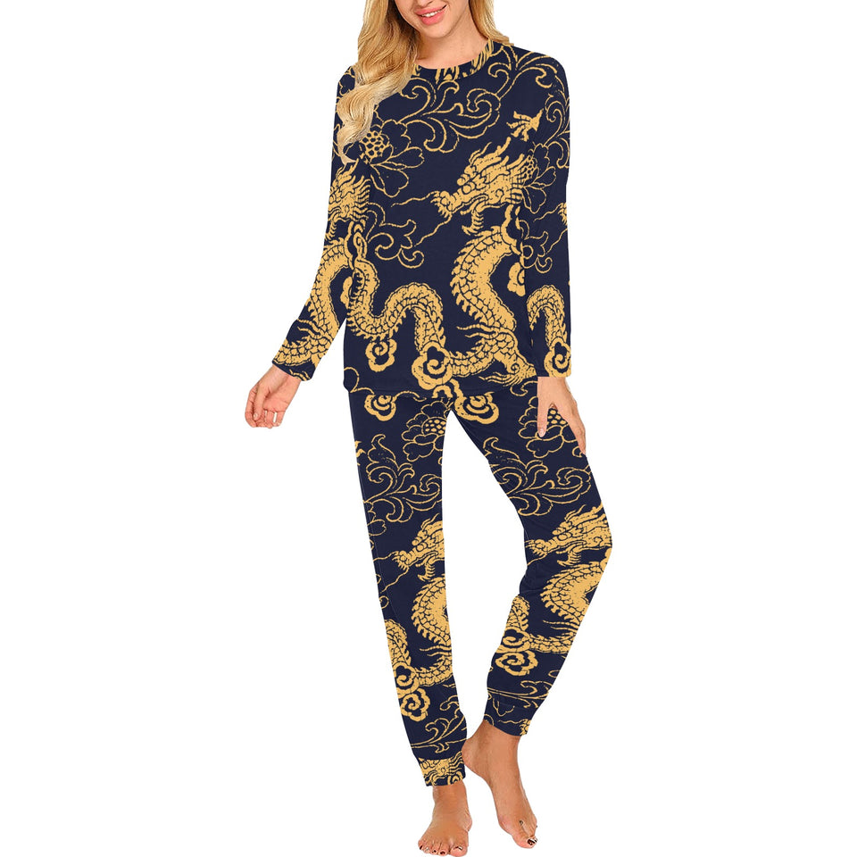 Gold dragon pattern Women's All Over Print Pajama Set