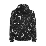 Hand drawn space rocket star planet Men's Padded Hooded Jacket