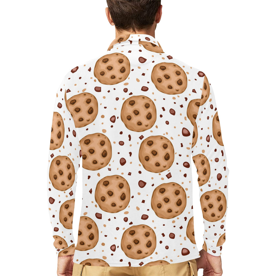 chocolate chip cookie pattern Men's Long Sleeve Polo Shirt