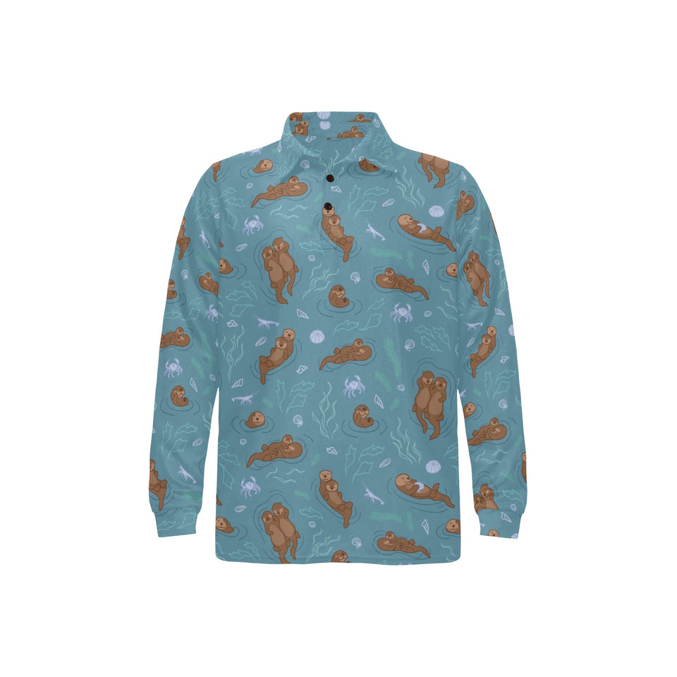 Sea otters pattern Men's Long Sleeve Polo Shirt