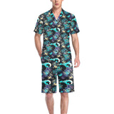 Dragon sea wave pattern Men's V-Neck Short Pajama Set