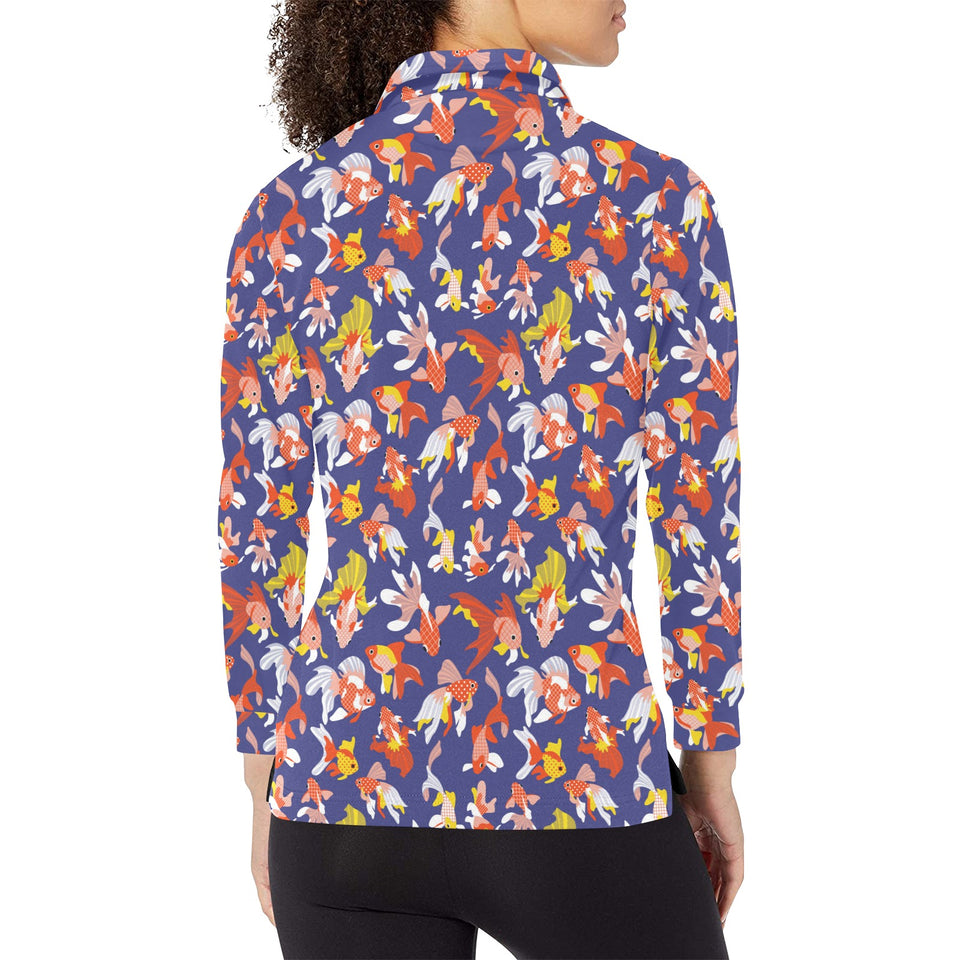 Goldfish Pattern Print Design 04 Women's Long Sleeve Polo Shirt