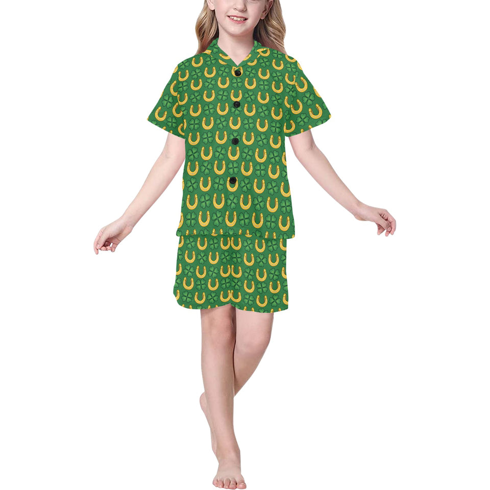 Horseshoes Pattern Print Design 05 Kids' Boys' Girls' V-Neck Short Pajama Set