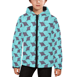 Stingray Pattern Print Design 02 Kids' Boys' Girls' Padded Hooded Jacket