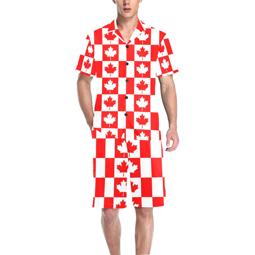 Canada Pattern Print Design 05 Men's V-Neck Short Pajama Set
