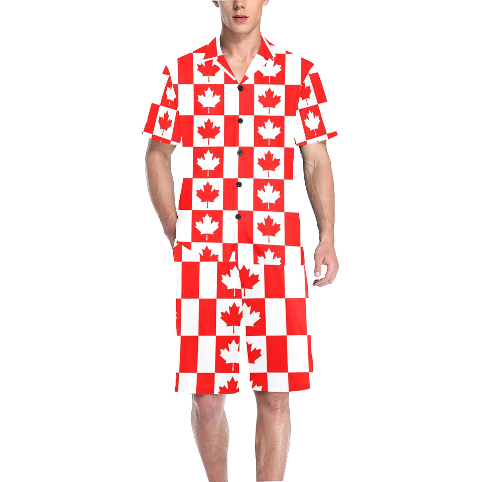 Canada Pattern Print Design 05 Men's V-Neck Short Pajama Set