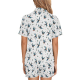 Swallow Pattern Print Design 04 Women's V-Neck Short Pajama Set