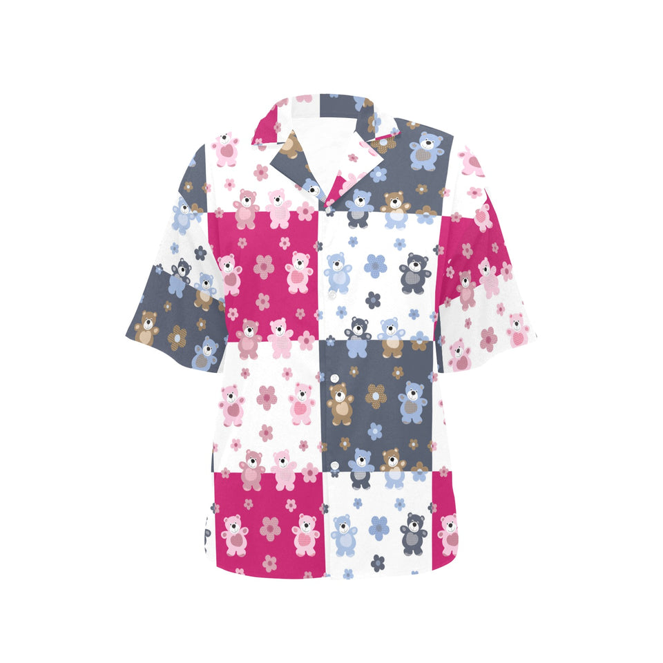 Teddy Bear Pattern Print Design 03 Women's All Over Print Hawaiian Shirt