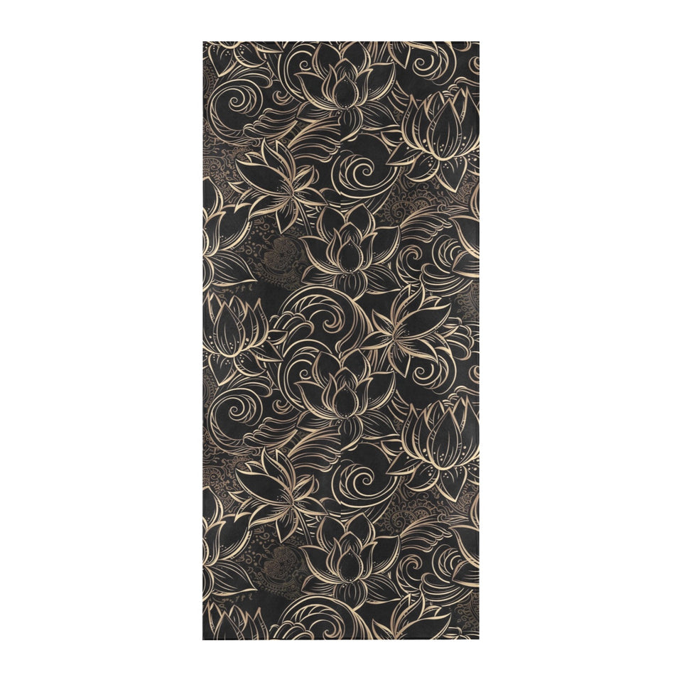 luxurious gold lotus waterlily black background Beach Towel