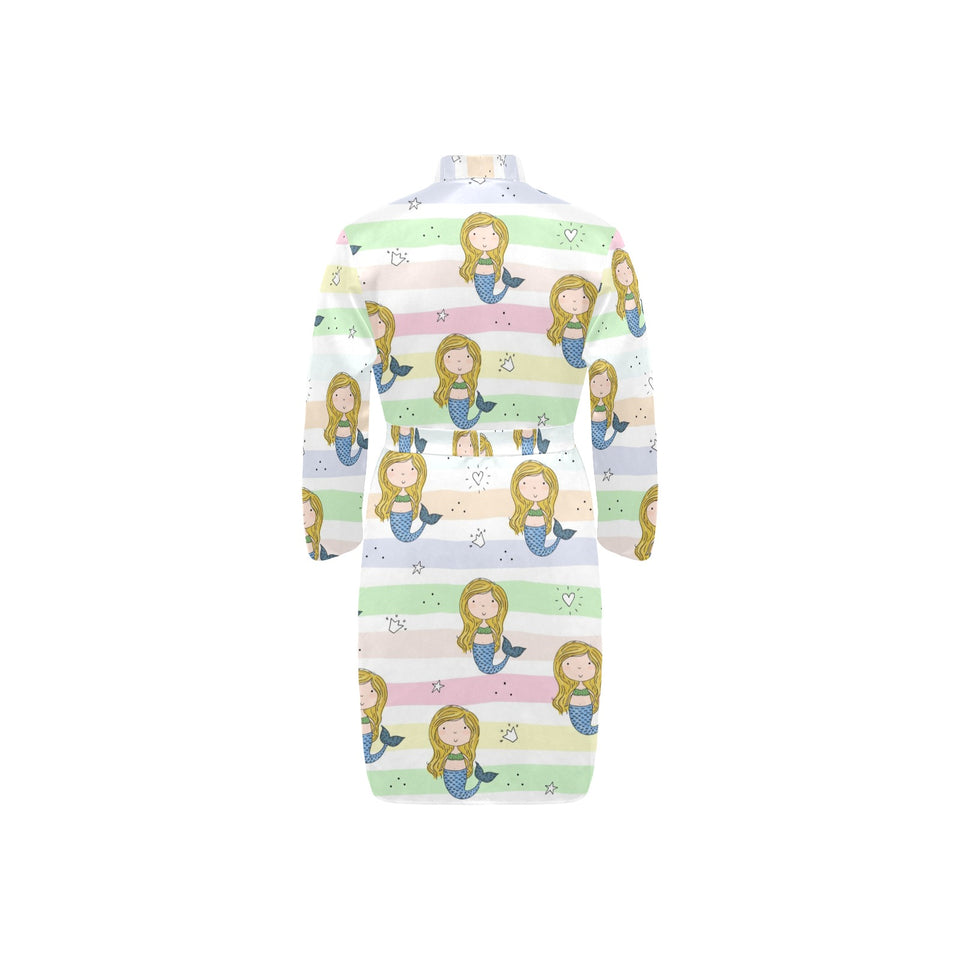 Cute hand drawn mermaid Men's Long Sleeve Belted Night Robe
