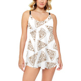 Hand drawn pizza pattern Chest Sexy Pleated Two Piece Swim Dress