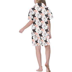 Pig Pattern Print Design 05 Kids' Boys' Girls' V-Neck Short Pajama Set