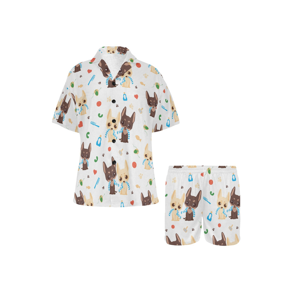 Cute Chihuahua dog pattern Women's V-Neck Short Pajama Set