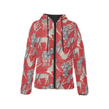 Zebra abstract red background Women's Padded Hooded Jacket