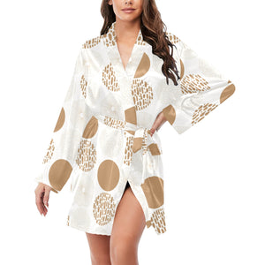 Gold Texture mushroom pattern Women's Long Sleeve Belted Night Robe