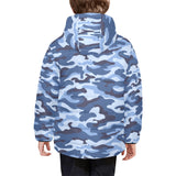 Blue camouflage pattern Kids' Boys' Girls' Padded Hooded Jacket