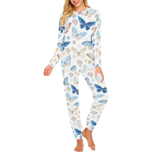 blue butterfly pattern Women's All Over Print Pajama Set