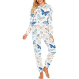 blue butterfly pattern Women's All Over Print Pajama Set