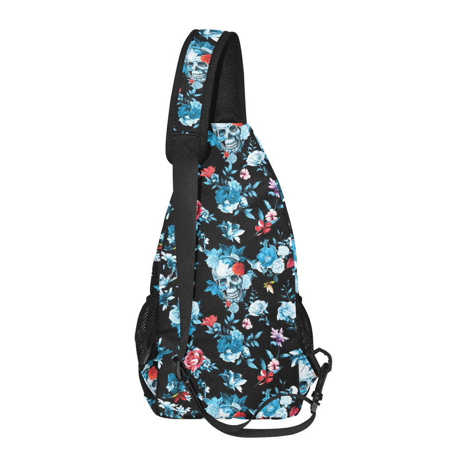 Skull flower roses leave pattern All Over Print Chest Bag