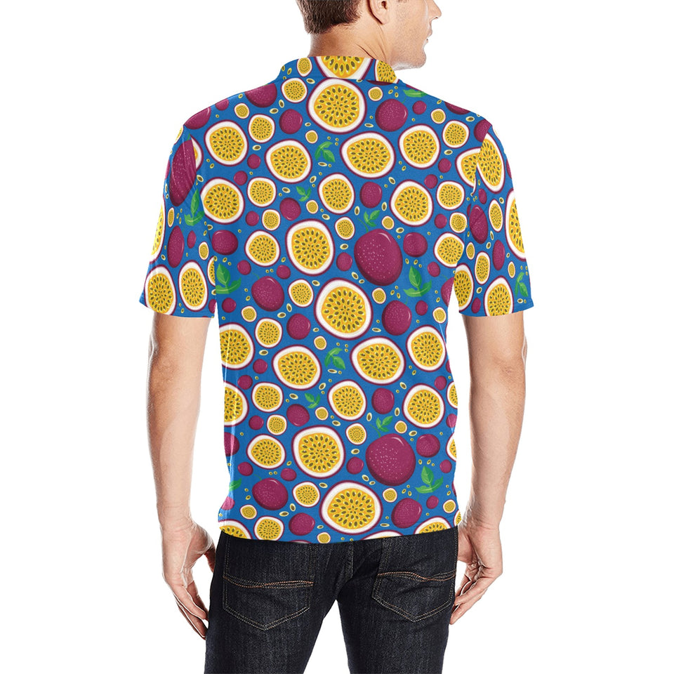 Passion fruit blue background Men's All Over Print Polo Shirt