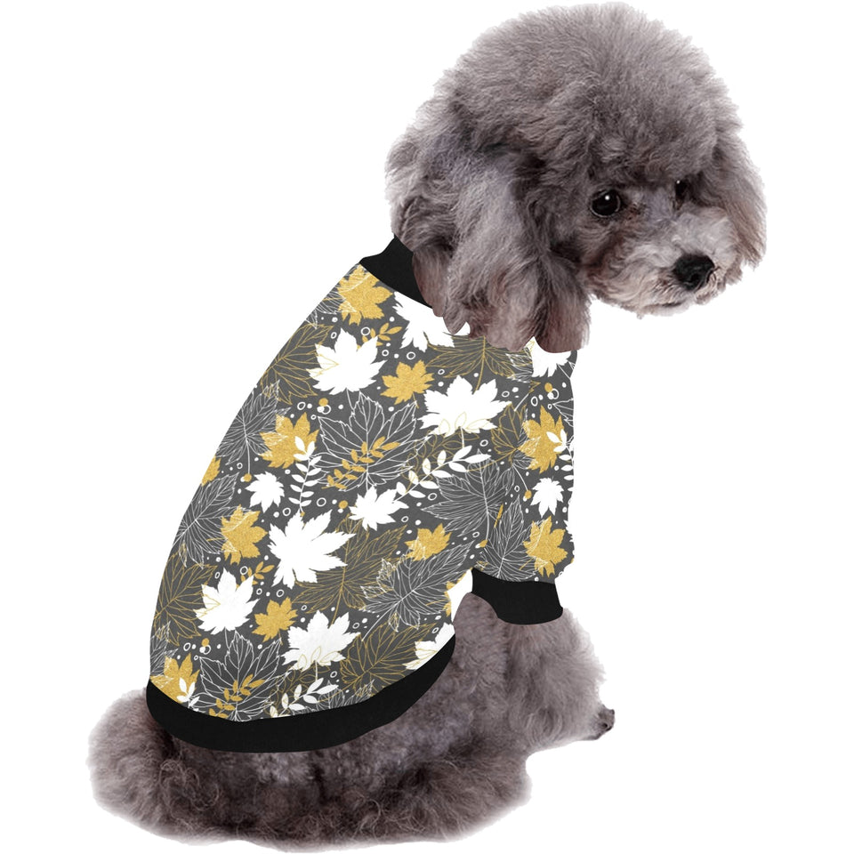 Beautiful gold autumn maple leaf pattern All Over Print Pet Dog Round Neck Fuzzy Shirt