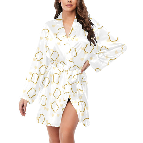 Bread Toast Pattern Print Design 01 Women's Long Sleeve Belted Night Robe
