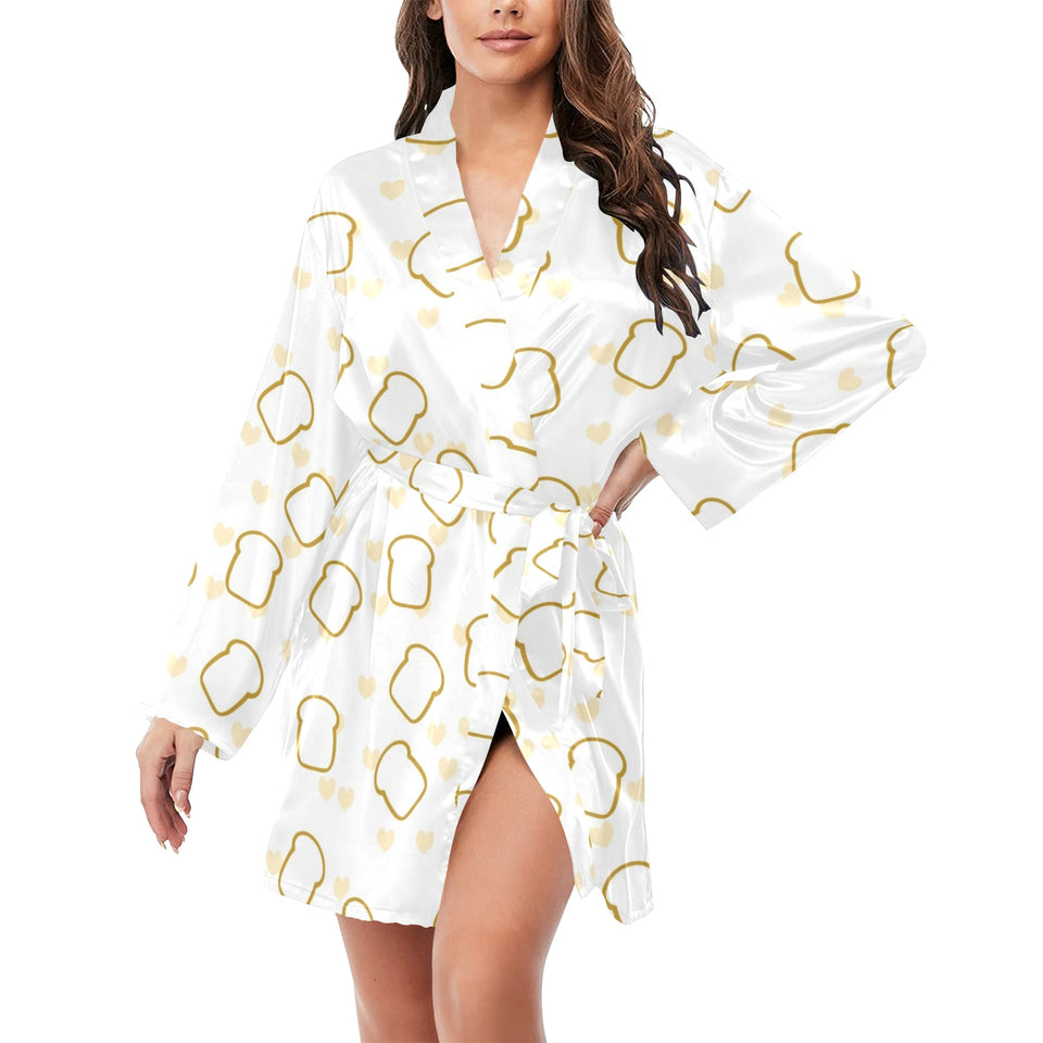 Bread Toast Pattern Print Design 01 Women's Long Sleeve Belted Night Robe