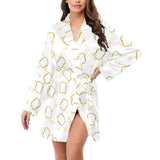 Bread Toast Pattern Print Design 01 Women's Long Sleeve Belted Night Robe