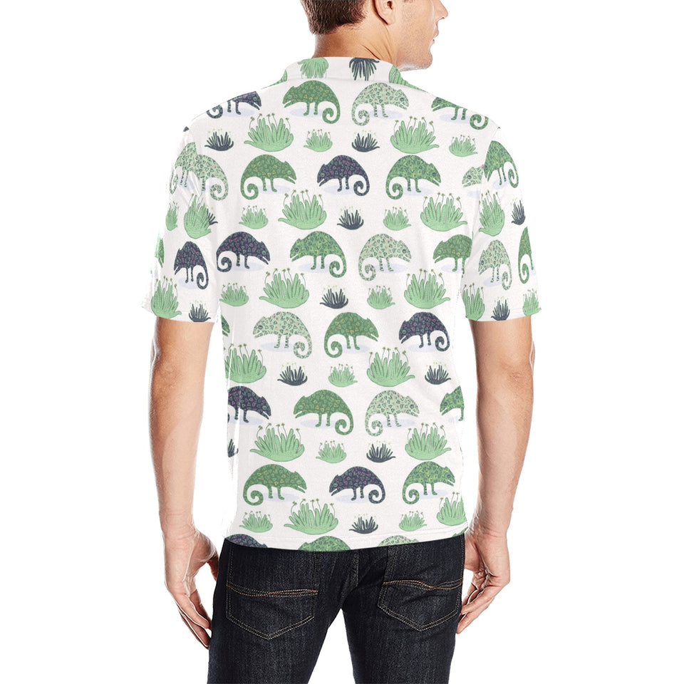 Chameleon lizard succulent plant pattern Men's All Over Print Polo Shirt