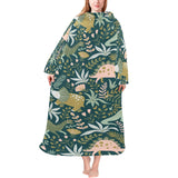 dinosaurs tropical leaves flower pattern Blanket Robe with Sleeves