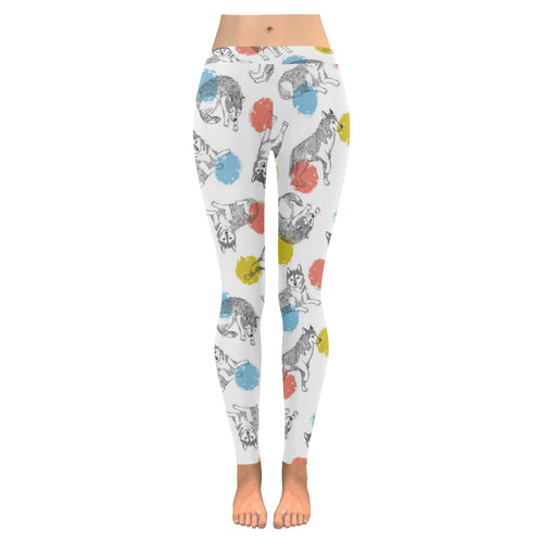 Siberian husky and colorful circle pattern Women's Legging Fulfilled In US