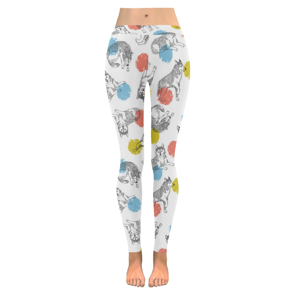 Siberian husky and colorful circle pattern Women's Legging Fulfilled In US
